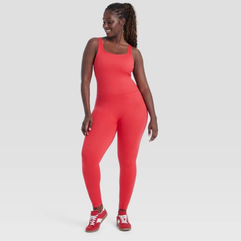 Women's Square Neck Seamless Active Bodysuit - All In Motion Red S
